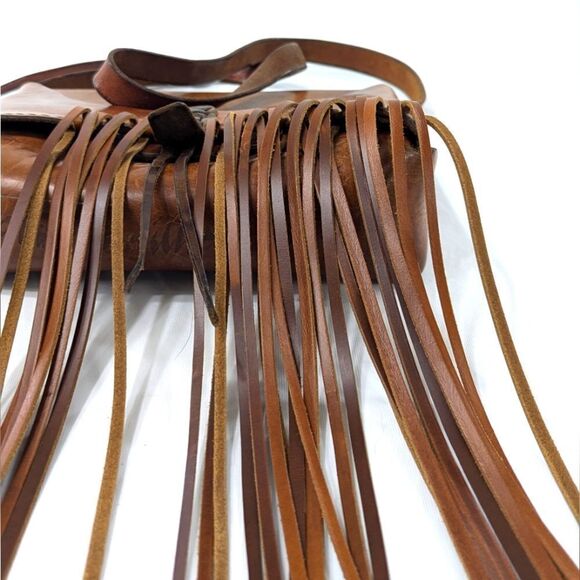 Vintage Tooled Leather Fringe Crossbody Bag - Picture 7 of 9